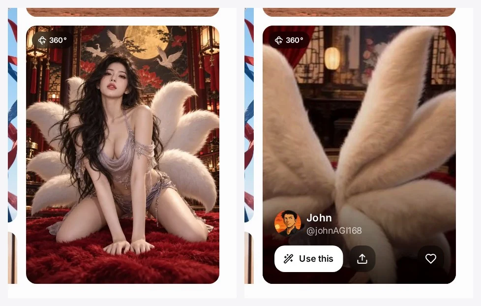 A gallery card at rest next to the same card turned by hovering