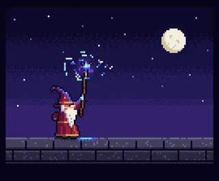 Pixel Art Wizard Casting a Spell in Canvas 2D