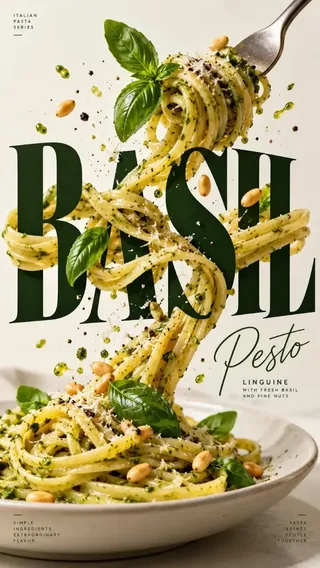A vertical editorial poster featuring gourmet food intertwined with giant serif typography on a warm ivory background.