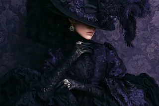 A detailed Victorian fashion portrait of [SUBJECT], dressed in elaborate period clothing with a color palette of rich [COLOR1] and [COLOR2] tones, emphasizing historical elegance and extravagance.