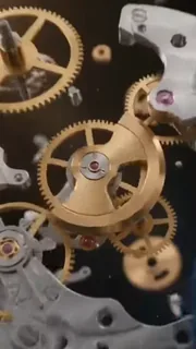 Macro cinematic shot of a luxury mechanical watch exploding, with gears and components floating in slow motion against a dark background, highlighting gold and blue dial details.
