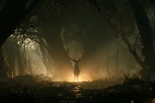 Cinematic rendering of a subject in dense fog, with atmospheric layers, warm backlighting, glowing particles, and deep shadows, creating a mysterious and dramatic mood.