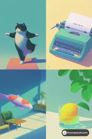 Retro dreamy minimalist artwork with 80s city-pop colors and soft film grain.