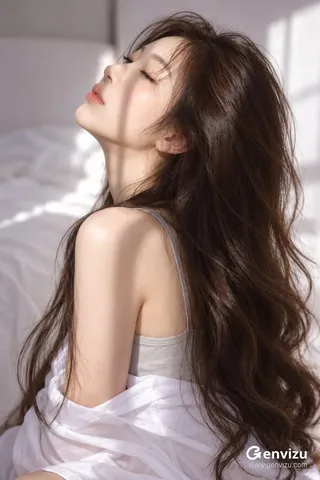 Side profile portrait of a woman with closed eyes, illuminated by soft window light with subtle shadows.