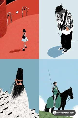 Grainy flat editorial poster with bold color blocks, simple shapes, and negative space.