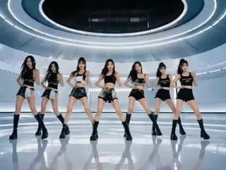 A collage of AI-generated images depicting a K-pop girl group in various stylish settings, suggesting a music video.