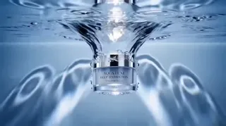 Hollywood-style advertising storyboard for a luxury face cream commercial, featuring 10 ultra-realistic cinematic frames on a white board, numbered 01-10, with scene details.