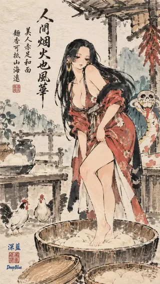 Traditional Chinese ink comic in Feng Zikai style with calligraphy and a red seal.