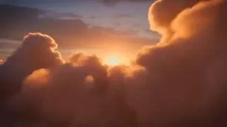 First-person view flying through a surreal sky-ocean with giant glowing whales, lightning jellyfish, and waterfalls pouring upward into floating islands, ending in a Möbius loop.