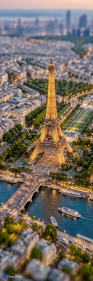 Aerial drone view utilizing tilt-shift photography to create a charming miniature model illusion of a cityscape.