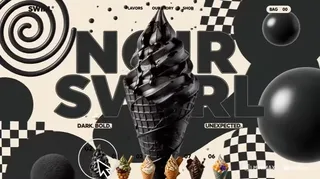 Prototype motion graphics landing page for ice cream, featuring animated shapes, kinetic typography, and interactive elements, showcasing H3 AI capabilities.