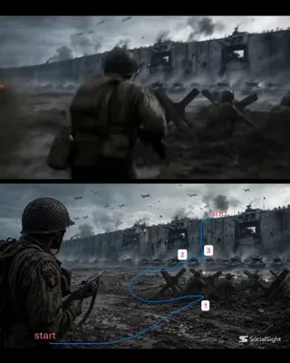 Ultra-realistic cinematic view of a WWII battlefield during a trench assault, with soldiers, tanks, planes, smoke, rain, and debris, captured in a single continuous tracking shot.