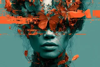 Surrealist collage with digital glitches and compression artifacts, featuring a blend of disparate elements in jarring colors, creating a dreamlike atmosphere.