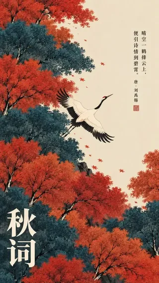 A vertical new Chinese style art poster featuring delicate line art, oriental color blocks, and elegant typography.