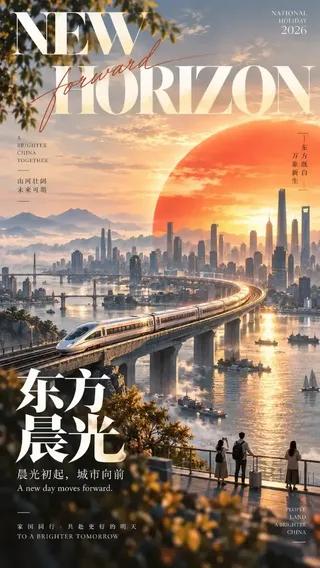 An artistic modern oriental editorial poster with an oversized visual anchor and elegant typography in a misty landscape.