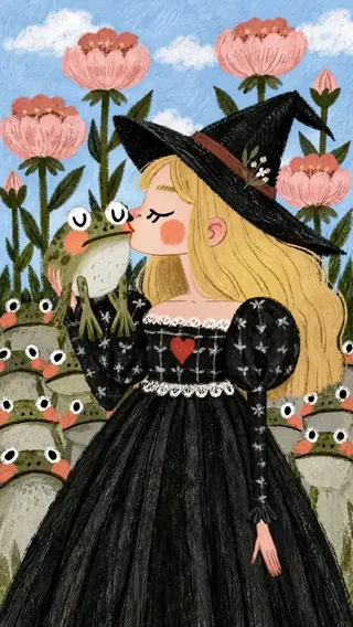 An adorable Halloween-themed illustration featuring a cute character surrounded by festive spooky elements.
