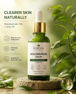 A luxury emerald green skincare serum bottle with gold accents, surrounded by green leaves and natural stone, illuminated by warm sunlight.