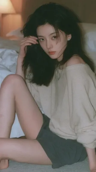 Vertical hyperrealistic early 2000s CCD snapshot of a Korean idol with silver glasses sitting on a carpet in a hotel bedroom.