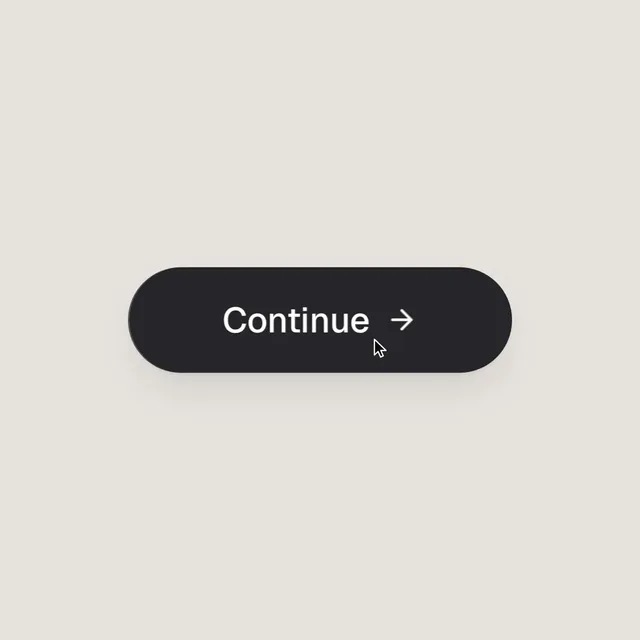 One black-and-white UI element morphing between button, loader, player, slider, toggle, tabs, chart and command palette on a warm-gray canvas