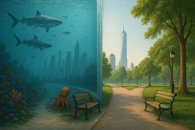 Create a surreal split-scene w...