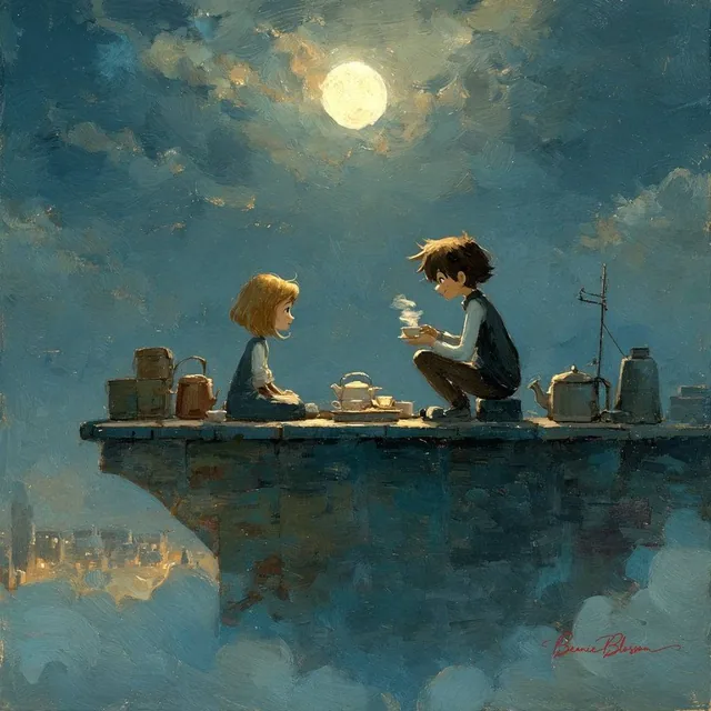 A moonlight rooftop tea party...