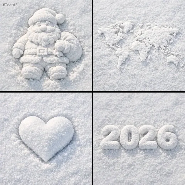 Create a 3D of [OBJECT] made of white snow. The voluminous are lying on a snowy surface, slightly sunken into the snow.