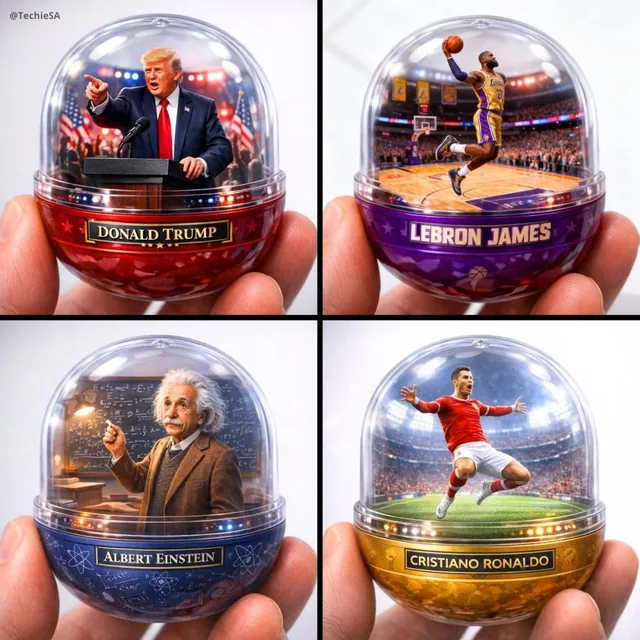 A detailed transparent gashapon capsule diorama, held between fingers, featuring [NAME] in their [ICONIC POSE / STYLE].