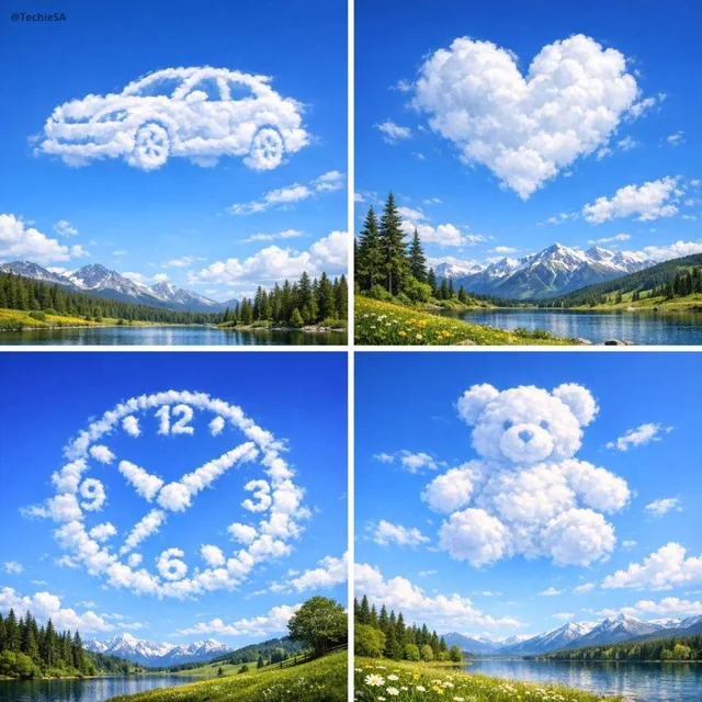 Create an ultra-realistic sky scene where soft, natural cloud formations organically assemble into the clear silhouette