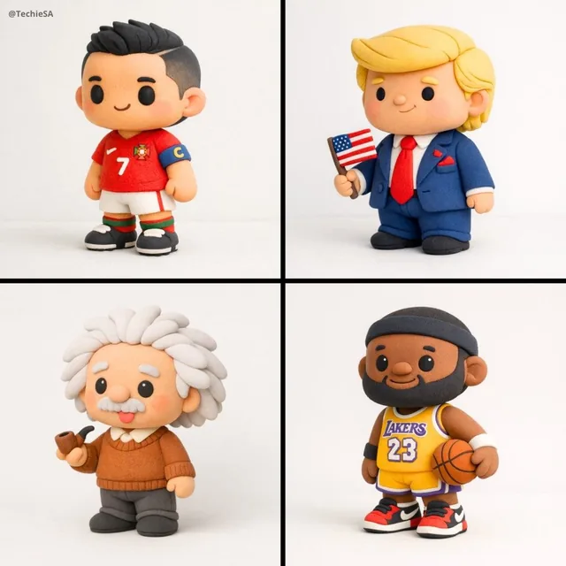 Create a stylized miniature model of [CHARACTERS] shaped entirely from soft polymer clay. The figure has rounded, childl
