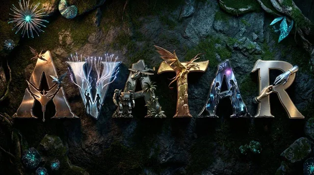 Create a high-quality 3D metallic typography composition of the title [MOVIE / SERIES NAME], set against a dark, texture