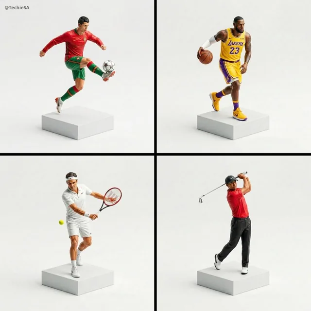 Make a miniature, full-body, isometric, realistic figurine of [PERSON], wearing their iconic sports outfit, performing t