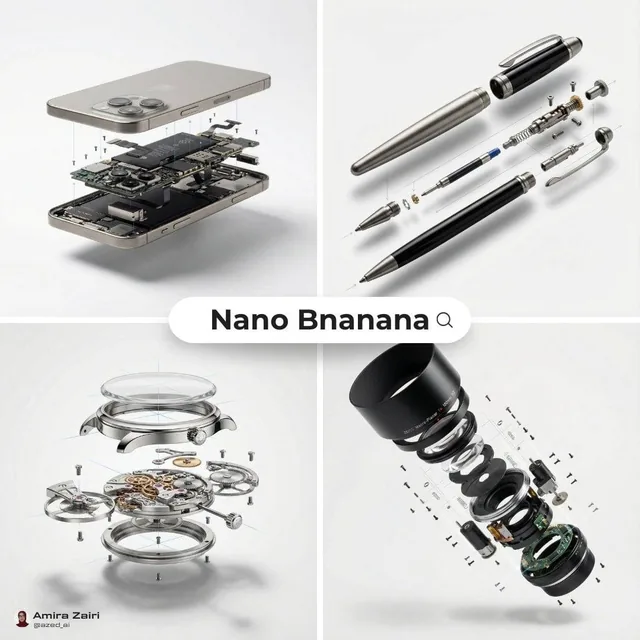 Create an exploded products with inner mechanics [product], high-end product advertising, white seamless background, exp