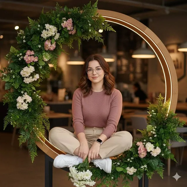 Create an ultra-realistic, high-end lifestyle portrait of one adult subject, captured in a calm, elegant, modern café en