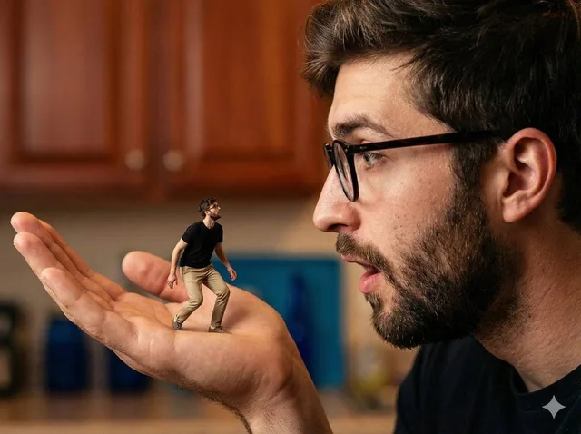 A hyper-realistic, surreal composite shot utilizing forced perspective to create a dramatic scale difference, featuring