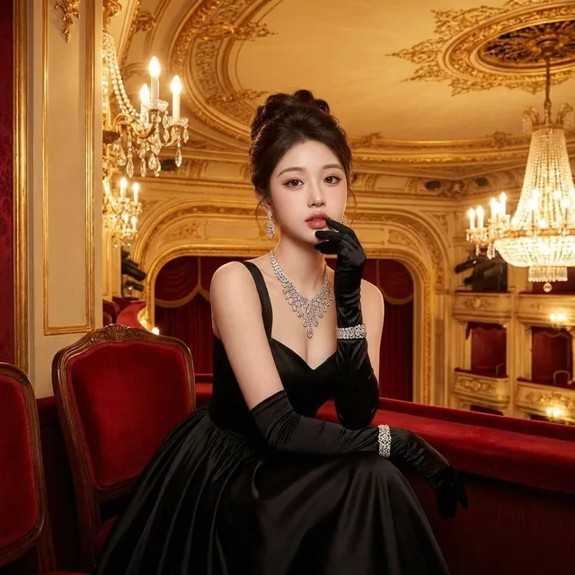 Strict face preservation using uploaded reference for exact identical facial features, 1 woman in floor-length black eve