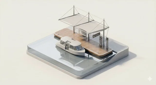 A clean, minimal 3D isometric diorama of a [CITY TRANSPORT TYPE] stop, featuring a [VEHICLE] paused at a [PLATFORM TYPE]