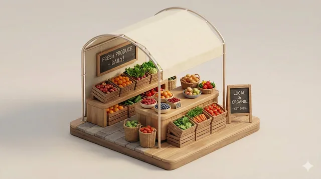 A clean, minimal 3D isometric diorama of a [URBAN RETAIL TYPE], featuring a [MAIN COUNTER / DISPLAY OBJECT] placed on a