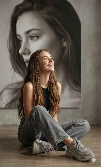 Using the provided photos, create a highly detailed, professional, hyperrealistic art portrait, keeping the face intact.