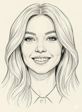Please use the female user's reference photo to apply all of her facial features. sketch of a woman's face, expressive l