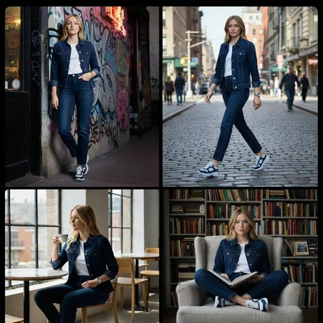 Hyper-realistic cinematic full-body fashion photoshoot of the uploaded woman (age 26, 5'5"), exact face and hairstyle fr