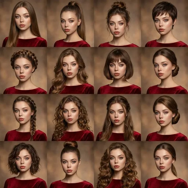 A high-quality photo collage featuring the same person with identical facial features and expression, shown in multiple