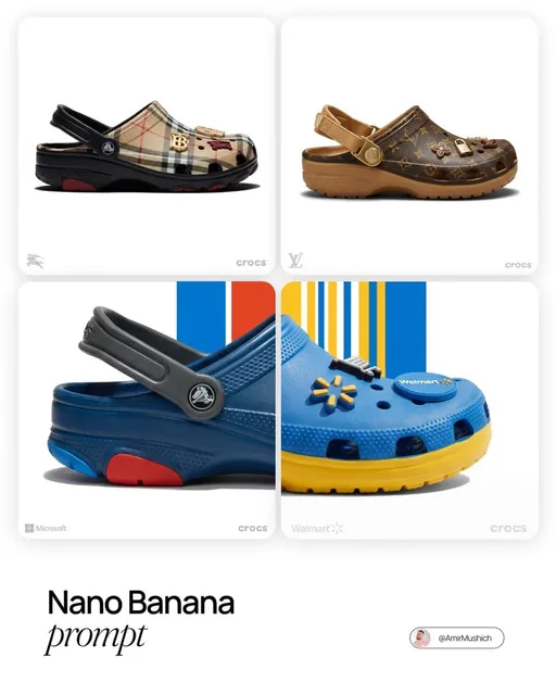 [Louis Vuitton]. Act as a World-Class Footwear Designer and Product Photographer creating a high-end "Crocs Collaboratio