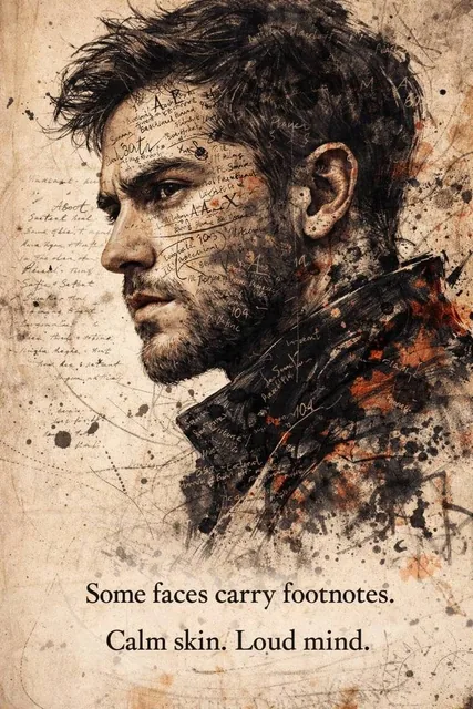 Use the uploaded photo as the main face reference. A dramatic, high-impact portrait rendered in an expressive ink sketch