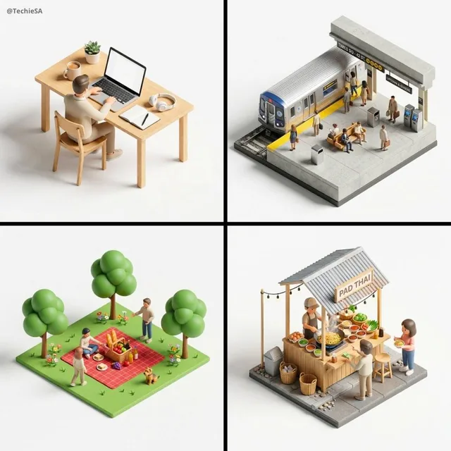 Create a 45° top-down isometric miniature 3D diorama of [SCENE], including all key objects and tiny stylized people inte