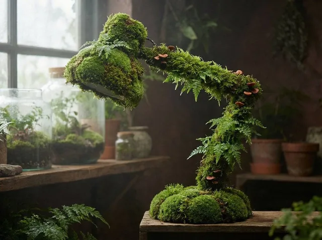 A [PRODUCT] rendered as if entirely grown from living moss, perfectly maintaining product form while being undeniably al