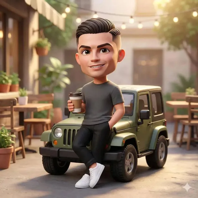 Ultra-detailed 3D chibi-style character with a big head and expressive eyes, cute proportions, smooth stylized skin, fri