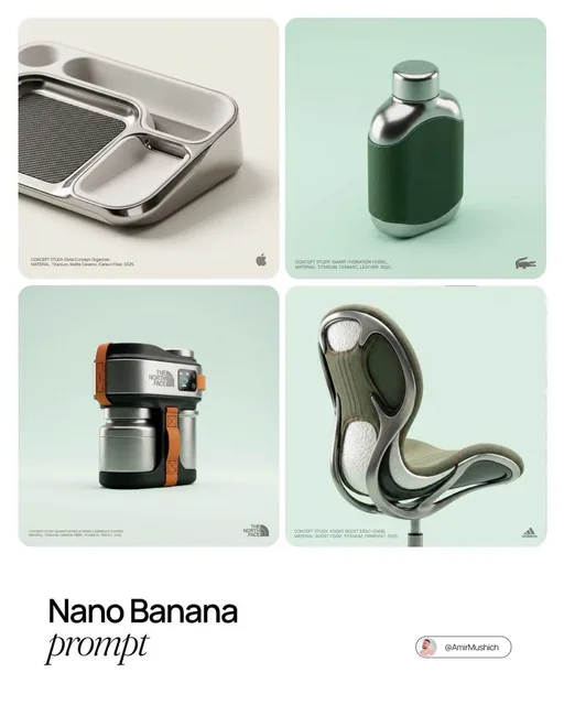High-end glossy concept art photograph of a unique, functional object designed by [BRAND NAME], made from premium materials like brushed titanium and matte ceramics, shot in a stud