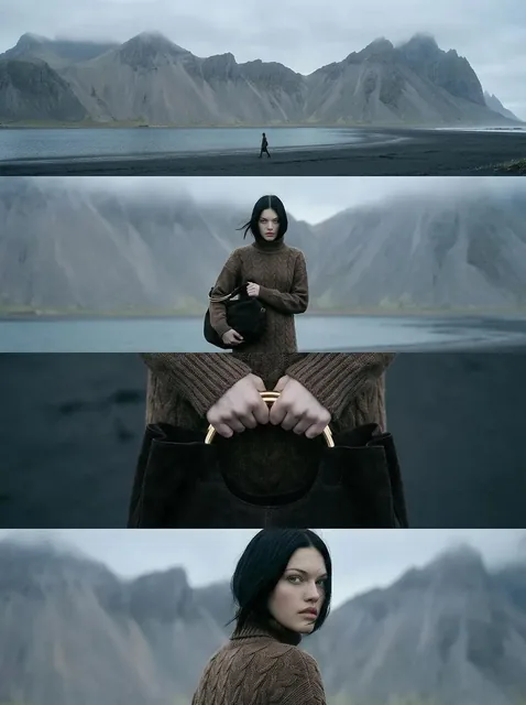 A vertical cinematic editorial image composed of four horizontal film frames stacked vertically within a portrait (4:5)