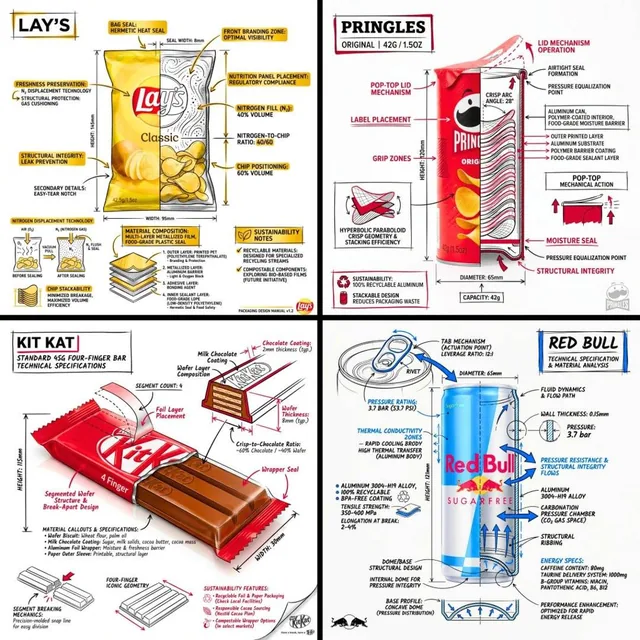 Create a branded technical infographic of a [SNACK], combining a realistic photograph or photoreal render of the product