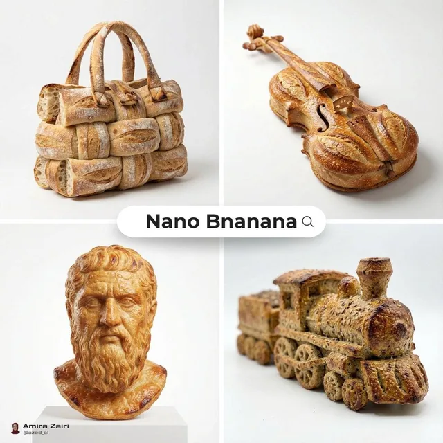 A highly realistic sculpture of a [object], crafted entirely from [bread type], photorealistic, ultra detailed bread tex
